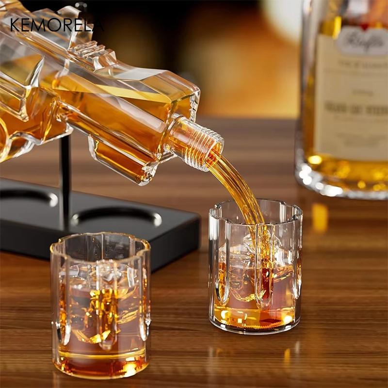 KEMORELA Carafe à Whisky Revolver Ensemble de Verres à Whisky Distributeur de Vin Récipient à Boire Bar Bouteille en Verre Cadeaux Exquis pour Hommes
