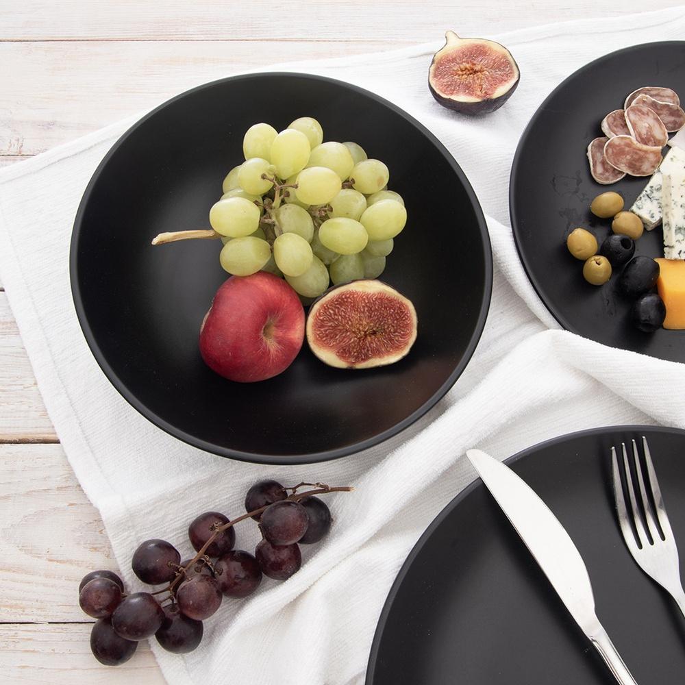Large Deep Dinner Plate for Soup Dishes Ceramic Black 20.5cm 800 ml