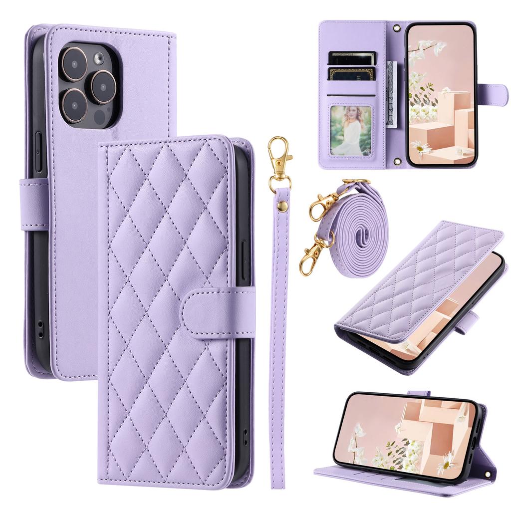 For iPhone 16 Pro Case Rhombus Grid PU Leather Wallet Phone Cover