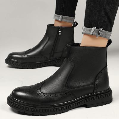 Fashion Side Zipper Men High Top Casual Shoes Luxury Chelsea Boots Genuine Leather Men's Ankle Boots High Grade Winter Plush Snow Boots