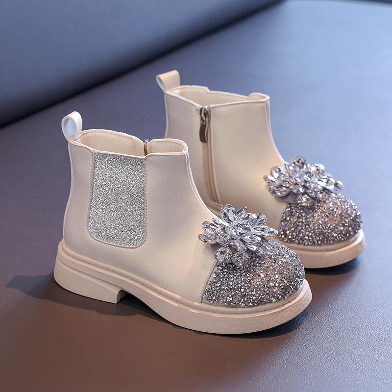 New Autumn Winter Girl's Ankle Boot Sequins Luxury Children Princess Boots Fashion Rhinestone Versatile Kids Causal Short Boots