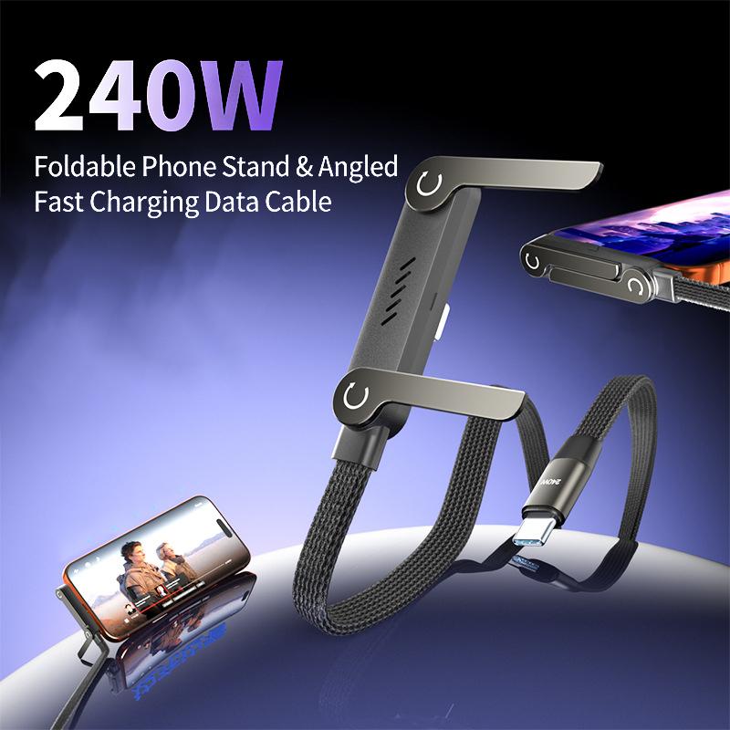 Multi-functional 240W PD Fast Charging Type C To Type C Cable USB C To Type C Cable With Foldable Stand Phone Holder