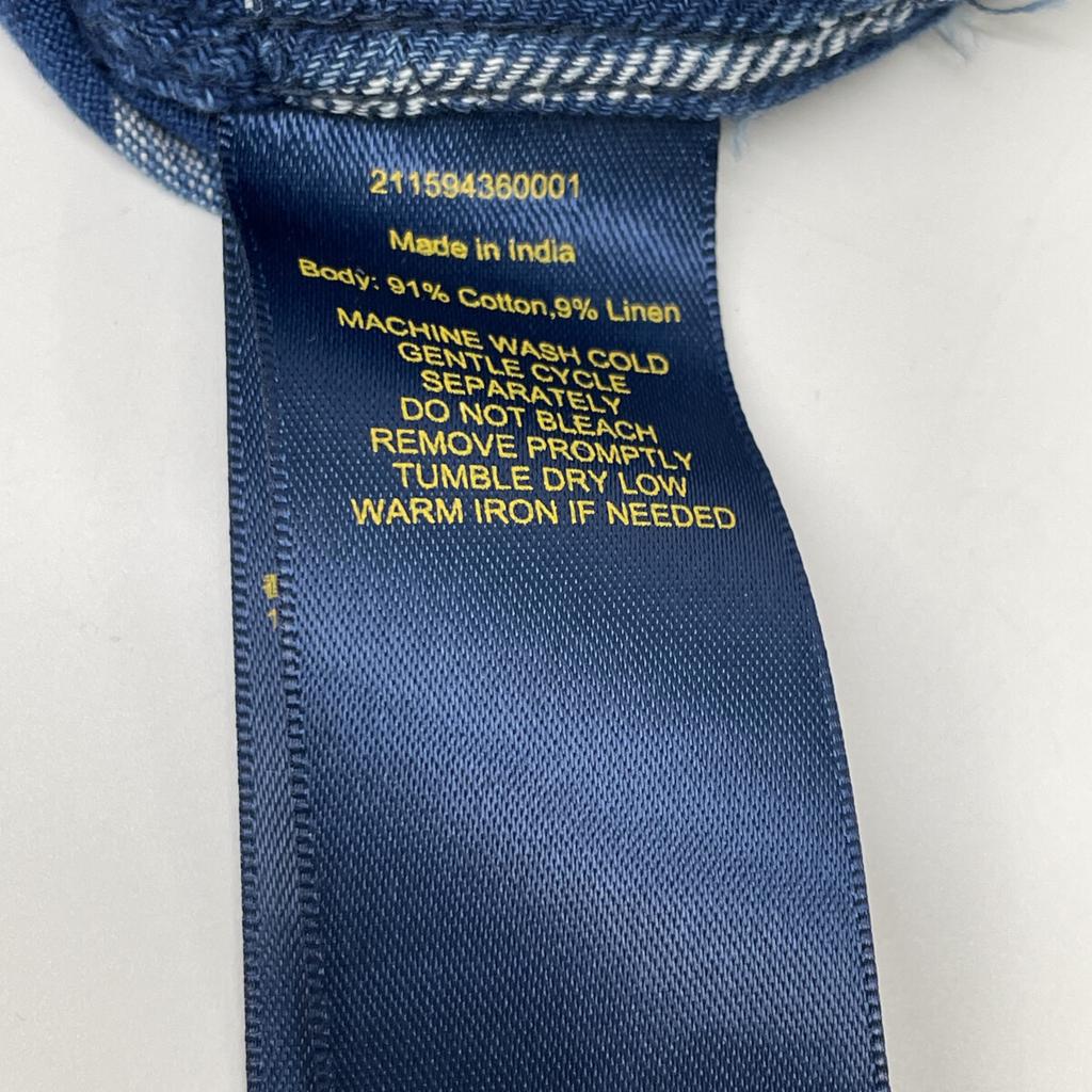 POLO RALPH LAUREN Indigo Cotton Linen Patchwork Native American Pattern Shirt tops L Blue x whiteUsed