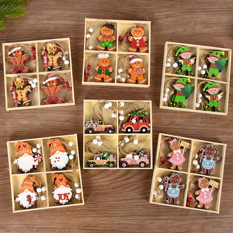 Christmas Gingerbread Man Wooden Pendants Xmas Tree Hanging Oranment 2024 Noel Navidad Decorations for Home New Year Kids Gift