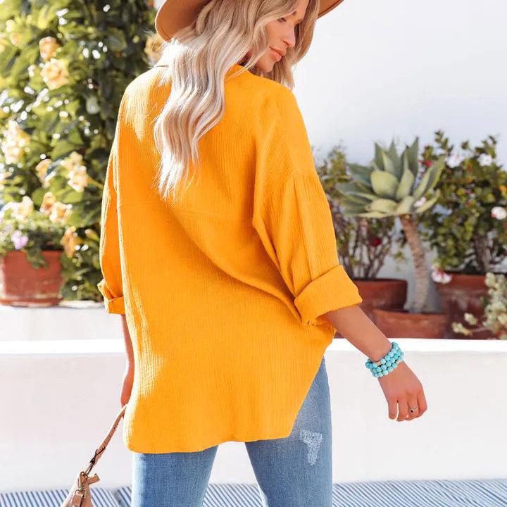 Women's Long Sleeve Tunic Tops Casual Oversized Shirts Crew Neck Solid Color Button Blouse