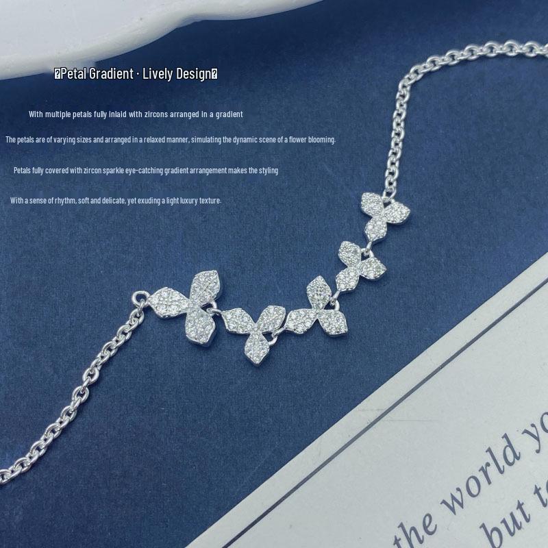 Korean Style Elegant S925 Sterling Silver Petal Bracelet for Women – Light Luxury Zircon for a High-End Feel