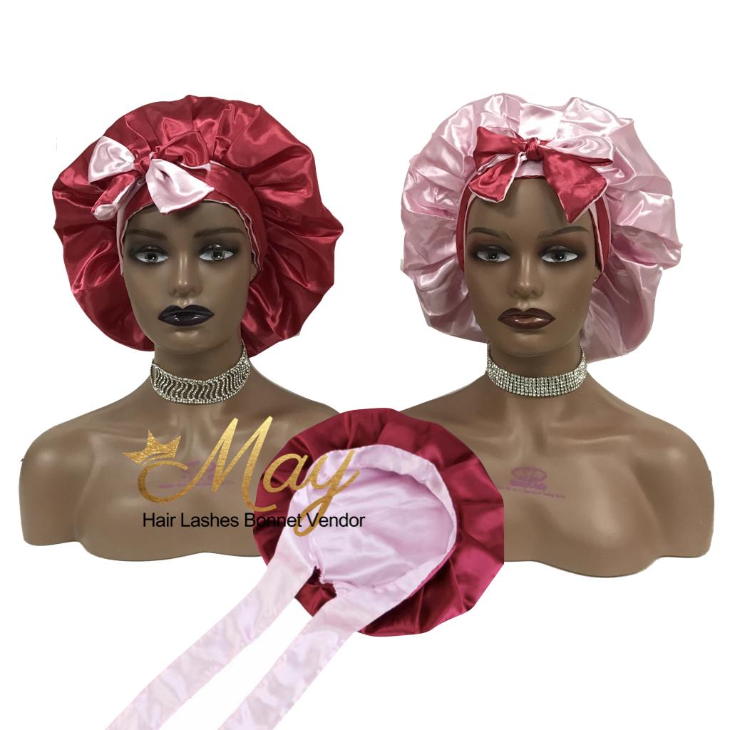 TOP Quality Double Layer Soft Satin Bonnet with Edge Band Designer Headbands Elastic Long Head Tie Silk Hair Bonnet