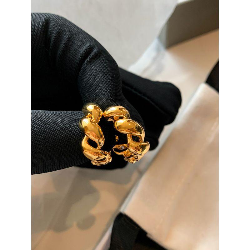 Fashion Retro Gold Silver Cable Stitch Simple Bracelet Earrings Circle Female Accessible Luxury Fancy Ear Clip Earrings Earrings Female Autumn