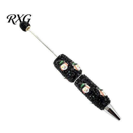 Sparkly Rhinestone Pen Beadable Pen, Glitter Plastic Beaded Halloween Pumpkin Ghost Skull Office Supplies Gel Ink for DIY Craft Making, School Set