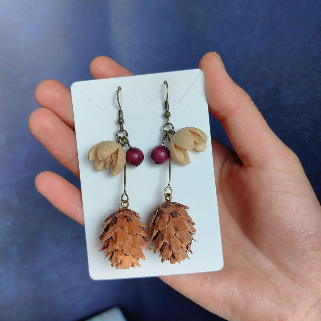 Fruit Earrings - Handmade Natural Dried Fruit Earrings, Retro Chinese Medicine Ethnic Style, for Women.