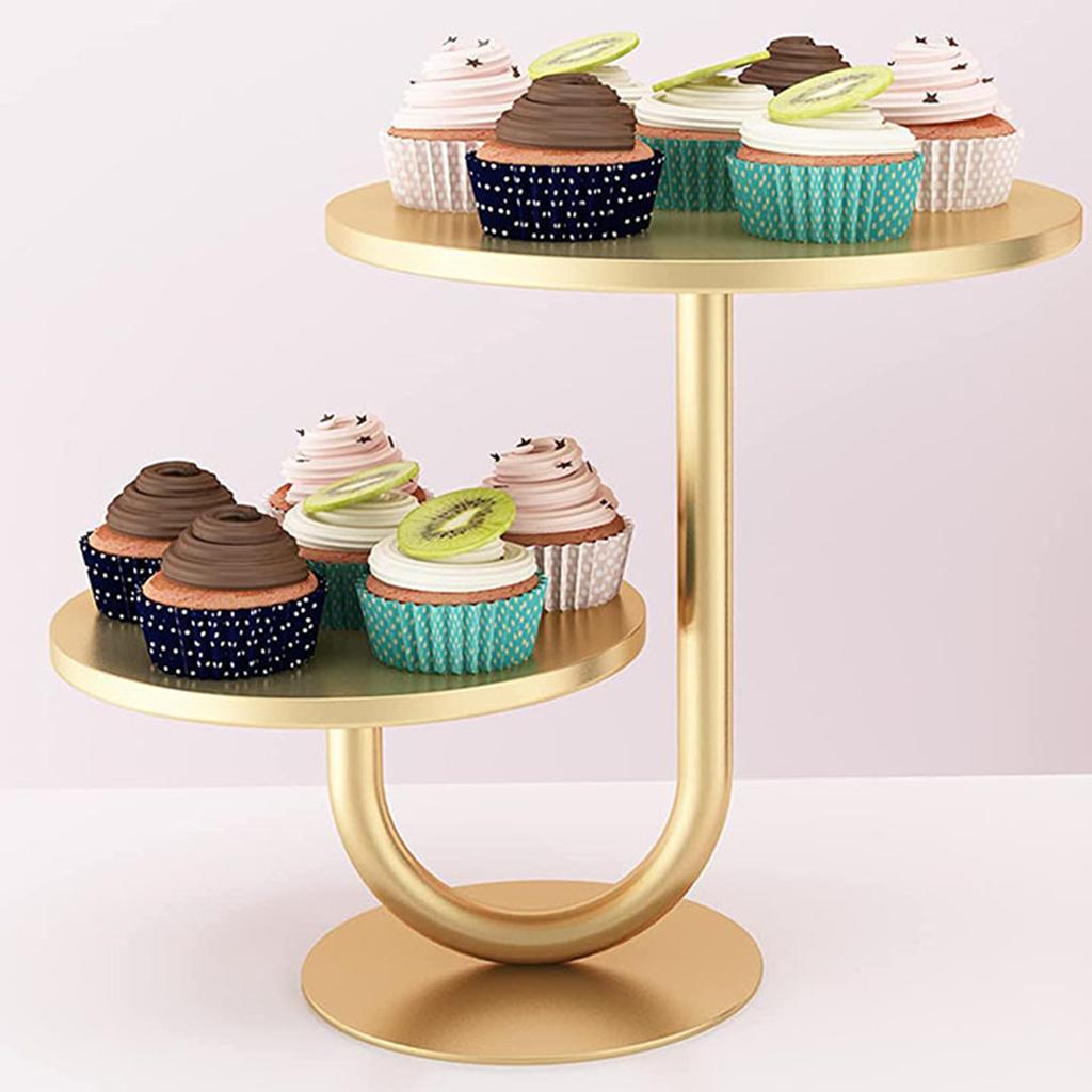 Elegant Two Tiers Birthday Cake Stand Iron Round Dessert Display Tray Metal Dessert Holder for Kitchen or Dining Room