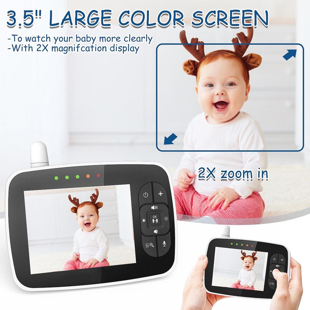 100-240 AC Video Baby Monitor 2.4G Wireless with 3.5 Inches LCD, 24Hrs Battery 900ft Range 2 Way Audio Temperature Sensor
