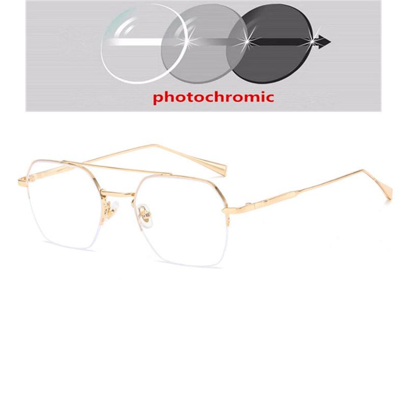 Half Frame Blue Light Blocking Polygon Nearsighted Glasses Women Men Short-Sight Prescription Spectacles 0 -0.5 -0.75 To -6.0