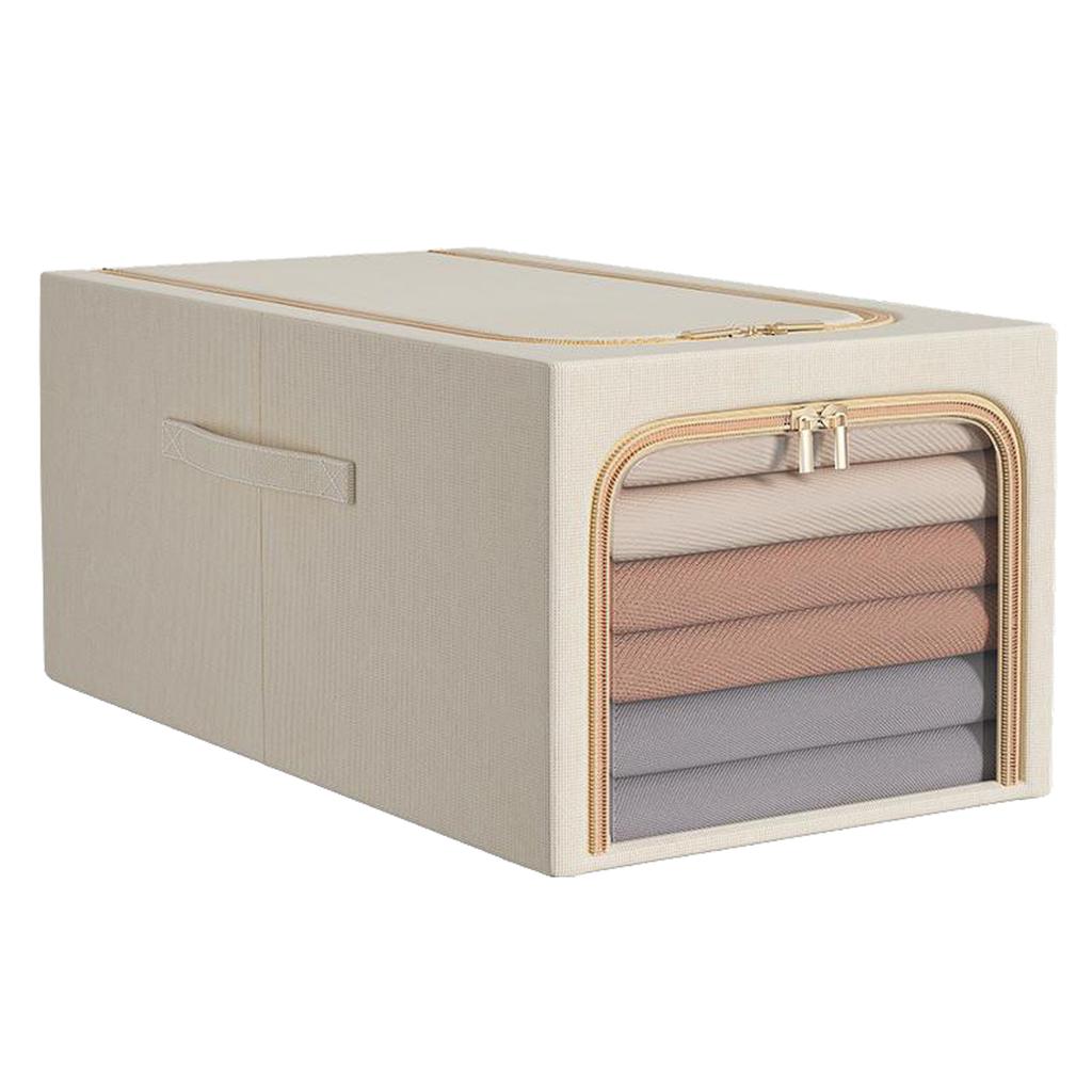 Clothes Storage Bag 50L Clothes Storage Bin Bedroom Storage Box with Metal Frame Handle 47x35x30cm