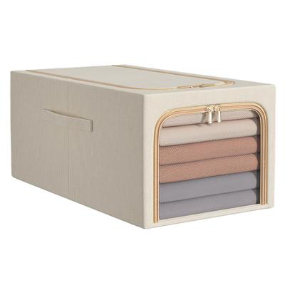 Clothes Storage Bag 50L Clothes Storage Bin Bedroom Storage Box with Metal Frame Handle 47x35x30cm