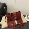 Premium Bag Women 2025 New Niche Retro Suede Fringed Shoulder Bag Fashion Messenger Bucket Bag