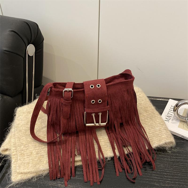Premium Bag Women 2025 New Niche Retro Suede Fringed Shoulder Bag Fashion Messenger Bucket Bag