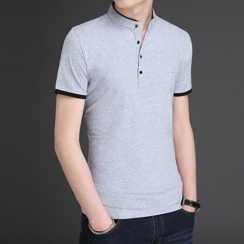 Sommer Koreanischer Stil Einfarbig Stehkragen Herren Kurzarm Poloshirt