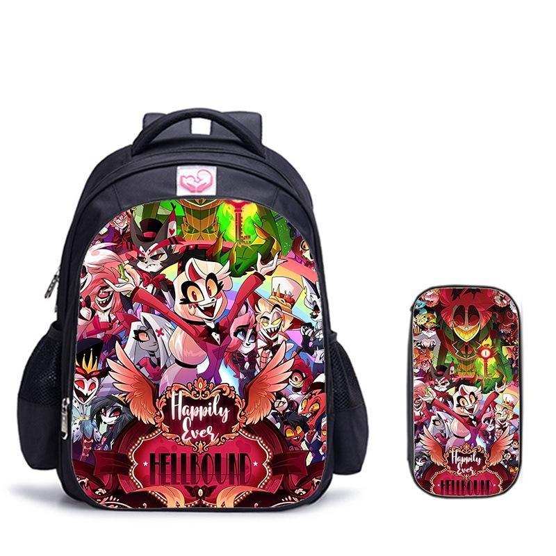 Happy Party Demon Character Two-Piece Set Spine Protection Decompression Shoulder Strap Large Capacity School Bag Pencil Case Combination