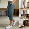 Women Cropped Pants Elastic High Waist Straight Leg Cargo Pants with Pockets Summer Casual Pants Versatile Wear
