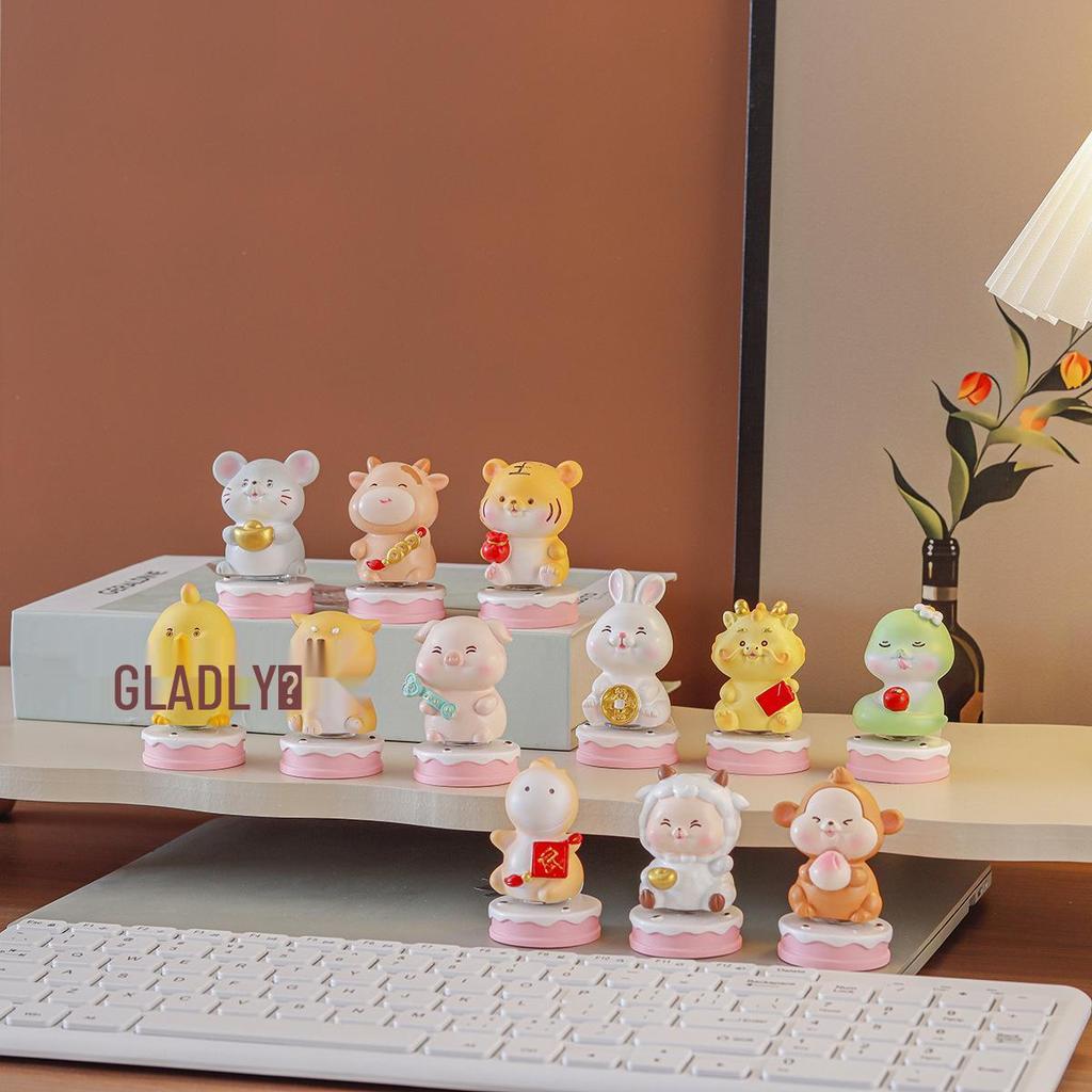 Chinese Zodiac Desk Spinner: 12 Animal Resin Figurine Ornaments