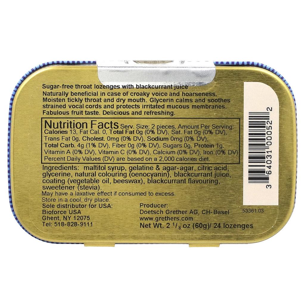 Grether'S Pastilles, For Throat & Throat, Sugar Free, Blackcurrant, 24 Lozenges, 60G (2 1/8Oz)
