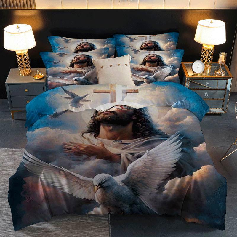 2/3pcs Serene Christ doves holy spirit peace love faithQuilt cover set with printed pattern quilt cover set
