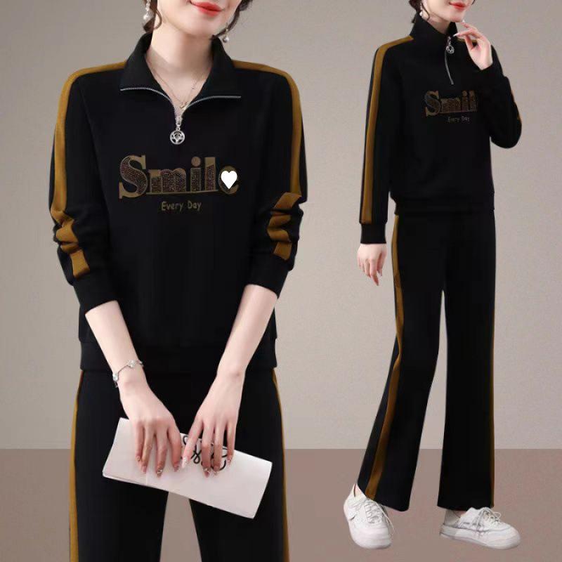 Chinesischer Stil Faltenreduzierend Lässig Mode Bedruckter Sportanzug Anzug Damen Herbst und Winter Zweiteiliges Set