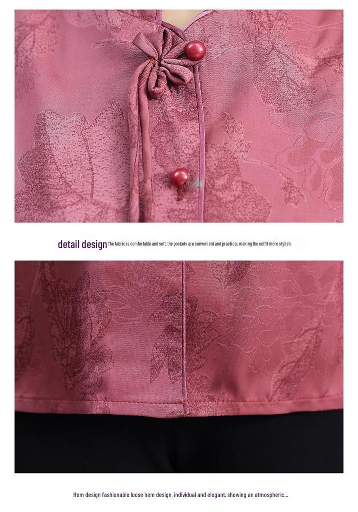 Modern National Style Shirt for Middle-aged Women: Spring/Fall Loose-Fit Chinese Top with 3/4 Sleeves