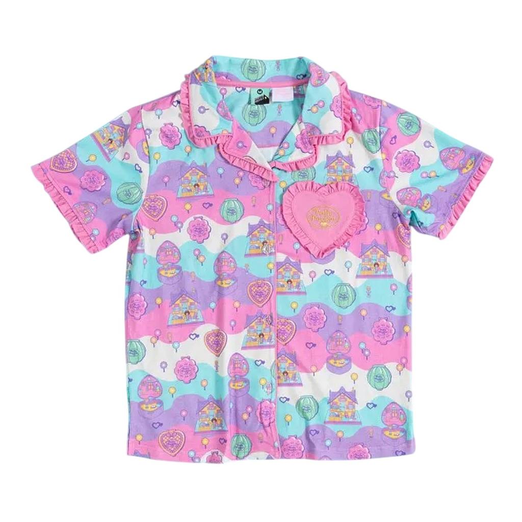 Polly Pocket Womens/Ladies Frill Button-Down Pyjama Set