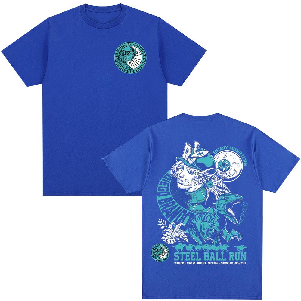 Anime Jojo Bizarre Adventure Tshirt STEEL BALL RUN Diego Brando Manga Graphic Tshirts Men Women Cotton Casual Oversized Tshirt