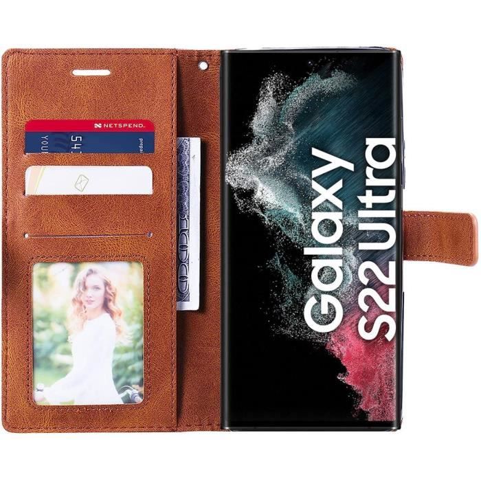 Hülle für Samsung Galaxy S22 Ultra - Magnetverschluss PU-Leder Braun