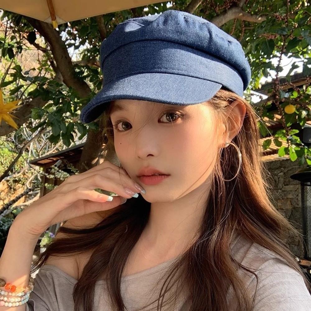 Flat Octagonal Cap Vintage Peaked Hats Fashion Denim Berets  Streetwear