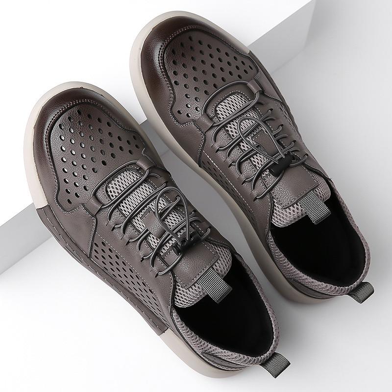 Men's Shoes New Summer Leather Hollow Casual Leather Shoes Breathable Hole Shoes Trendy Soft Surface Outdoor Sports Shoes
