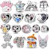 925 Silver Rainbow Cat Embraces Heart Bone Paws Charm Sister Bead Fit Bracelet Women Accessories Jewelry Diy Gift