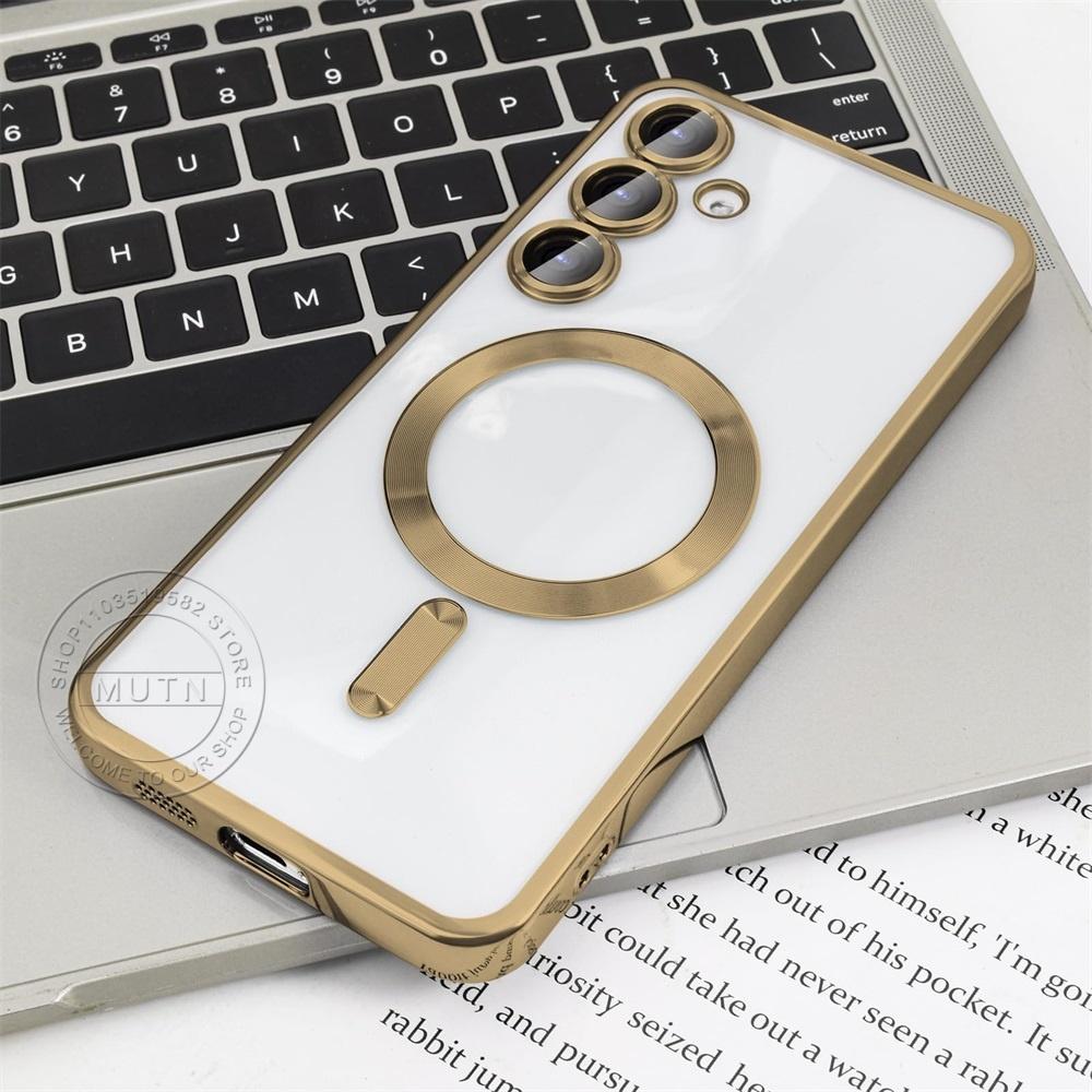 

Покрытие прозрачный беспроводной чехол для Samsung Galaxy S25 S24 S23 S22 S21 S20 FE Ultra Plus чехол Note20 Ultra S24FE MagSafe магнитный For Galaxy S24