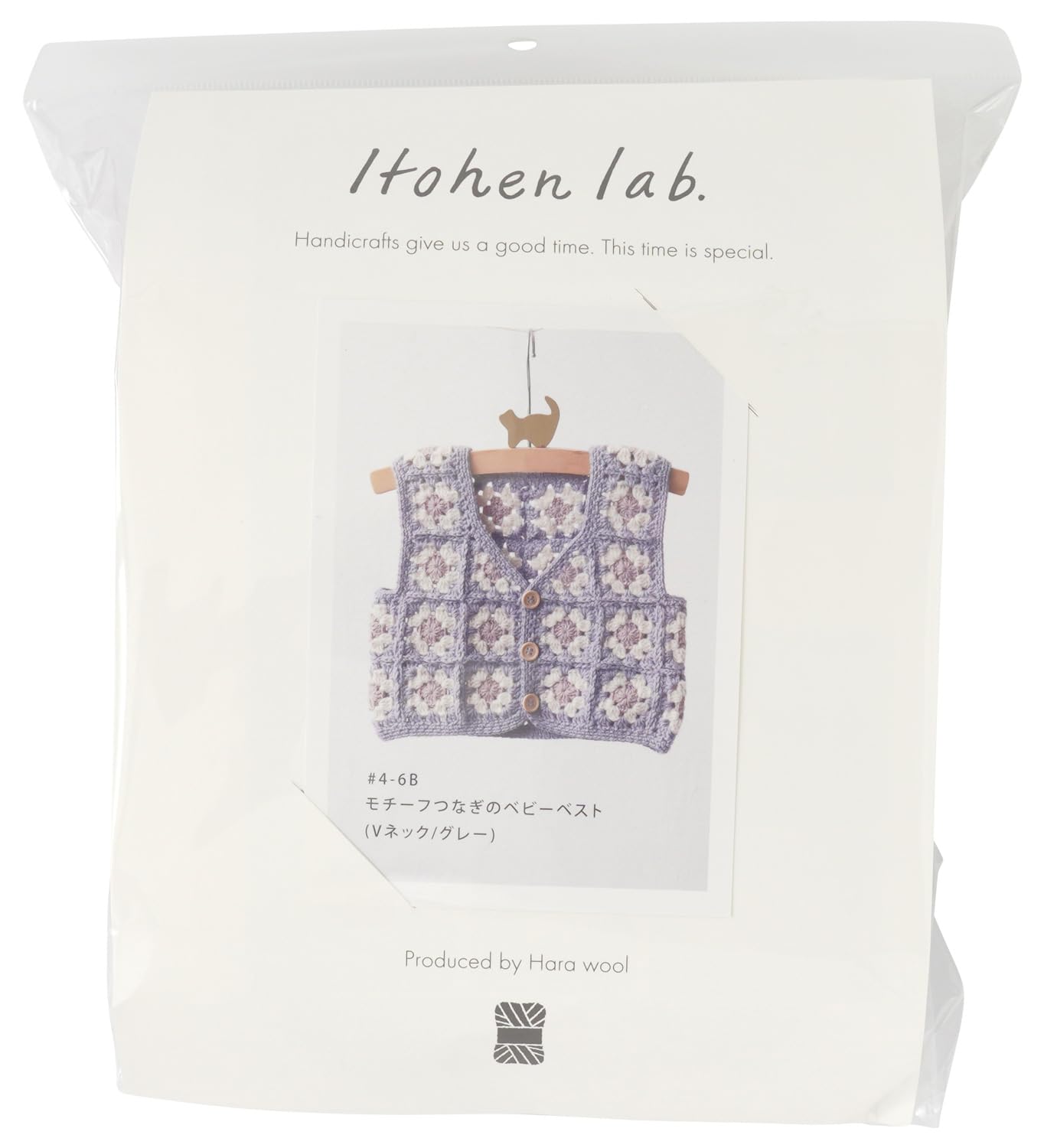 

Набор для вязания из необработанной шерсти Мотив Соединенный Детский жилет #4-6B V-образный вырез (Серый)