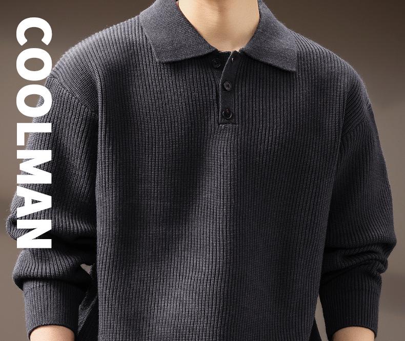 Men's Winter Heavyweight Henley Collar Retro Knit Sweater