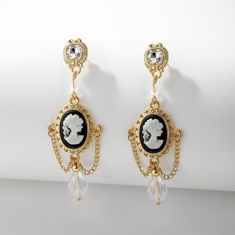 Серебряная игла ретро искусственный хрусталь бриллиант портрет бахрома серьги французский двор стиль премиум серьги