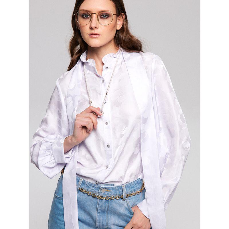 

Blacknini Yin Huafu/Du Home Development Original Hand-Painted Camellia Mulberry Silk Shirt with Ribbon Detachable Lavender L