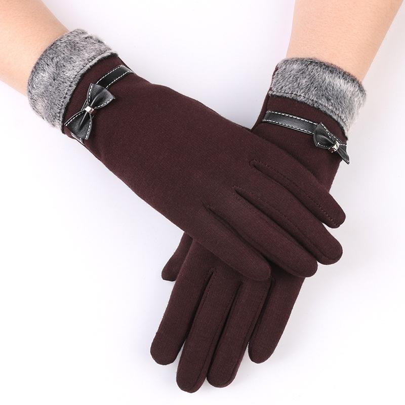 Winter Vintage Bow-Knot Touch Screen Driving Warm Windproof Glove Fashion Grace Lady Gloves Women Mittens