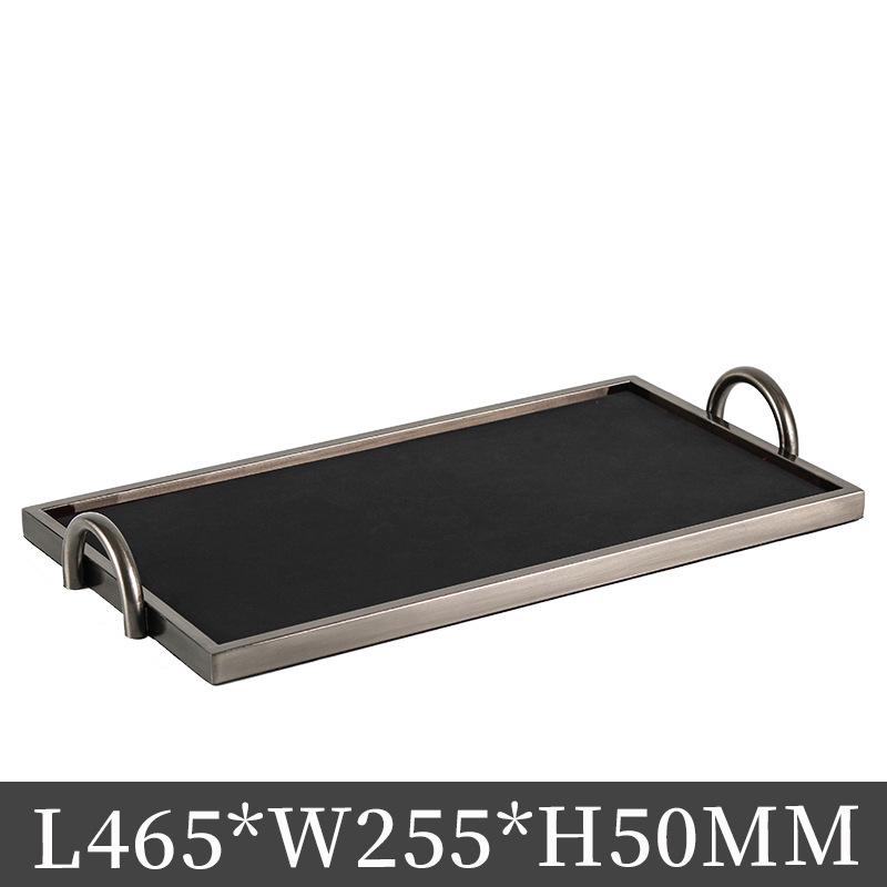 Light Luxury Leather & Metal Rectangular Tray with Double Handles for Display & Storage чёрный