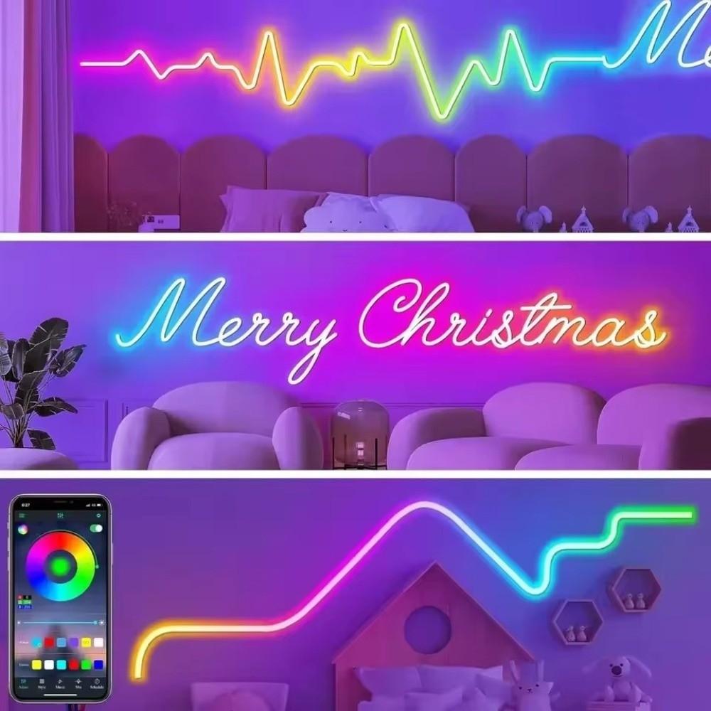 New 60/100/200cm RGB Neon LED Rope Lights Control Home Decor Flexible LED Diode Waterproof Colorful Flexible Light Strip