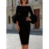 MGHR Women's Fashion Summer Spring 3/4 Sleeves O-Neck Solid Color Print Casual Dresses