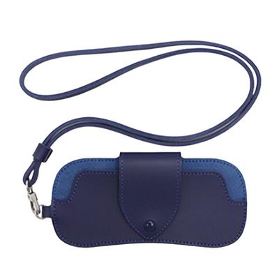 PU Leather Sunglasses Storage Bag with Lanyard Solid Color Hanging Sunglasses Portable Durable Sunglasses Pouch