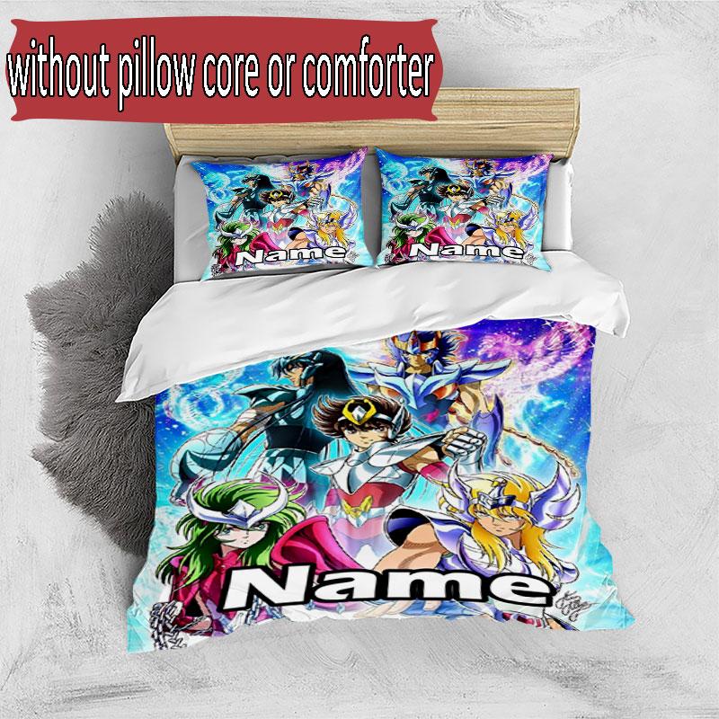 3pcs Duvet Cover Set (1*Duvet Cover + 2*Pillowcase, Without Core), Custom Name Saint Seiya Pattern Bedding Set, Home Bedroom Decor Gift