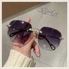 Frameless Trimmed Square Sunglasses Women'S Round Face Plain Sunglasses Gradual Change Sunglasses