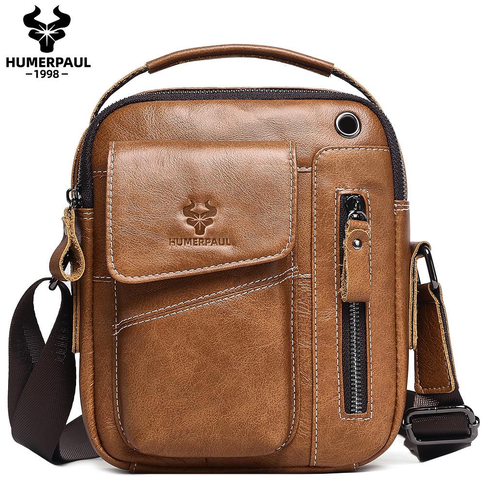 Humerpaul Men Leather Messenger Bag Multifunctional Shoulder Bag Handbag Briefcase Travel Backpack