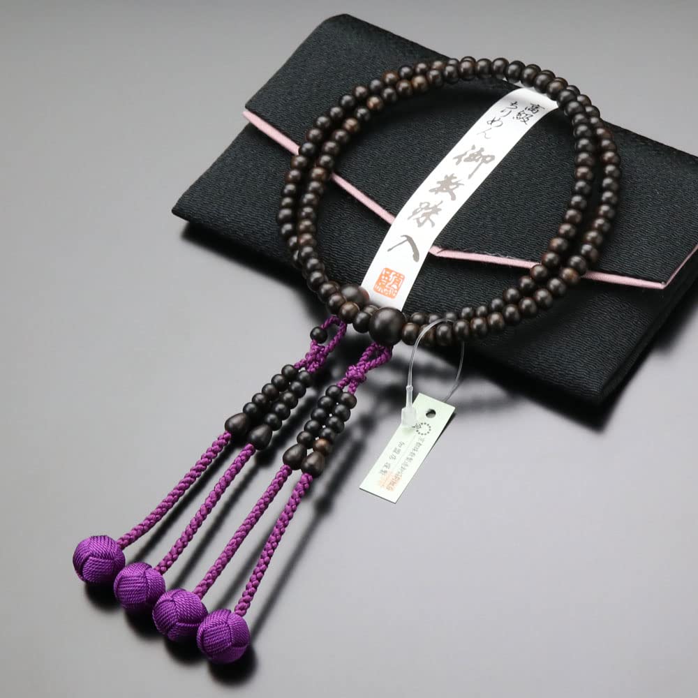 Shingon Sect Prayer Beads for Women 8 Inches Striped Ebony Sanskrit Tenbo Prayer Kyoto Prayer 8 Memorial Memorial My Own Prayer Beads Beads Bag