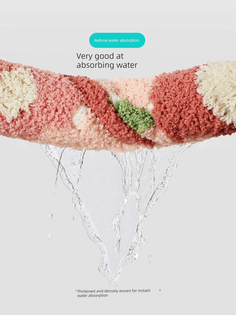 Strong Water-Absorbing Floor Mat At the Bathroom Entrance, Plush Quick-Drying Non-Slip Foot Mat, Pink Floral Carpet for the Shower Room
